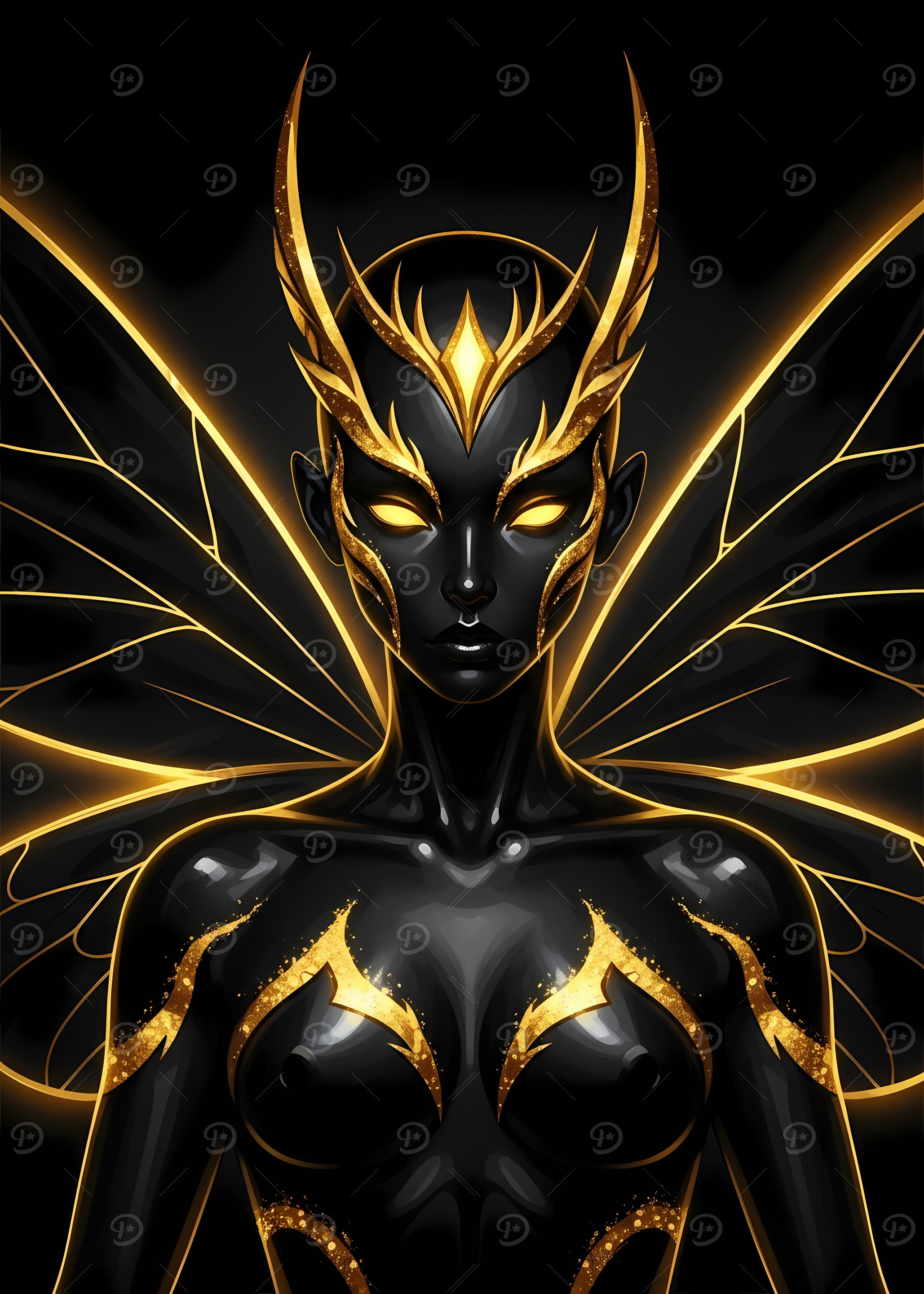 Golden Fairy on Black Background