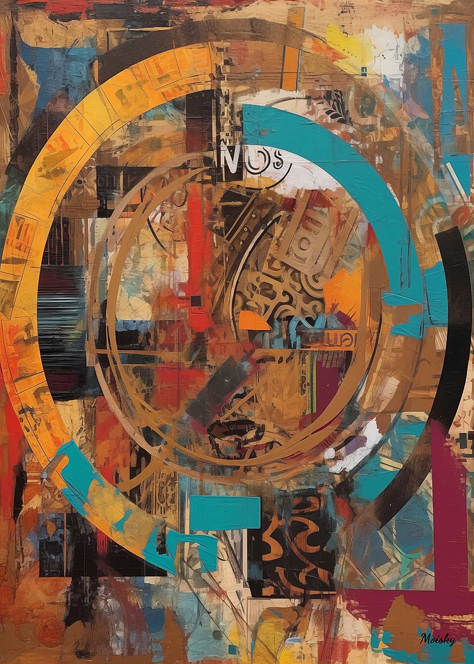 Abstract Geometric Collage – Textured Circle Layers Art