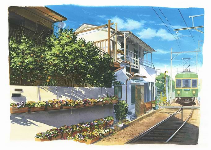 Japanese Town with Train and Houses