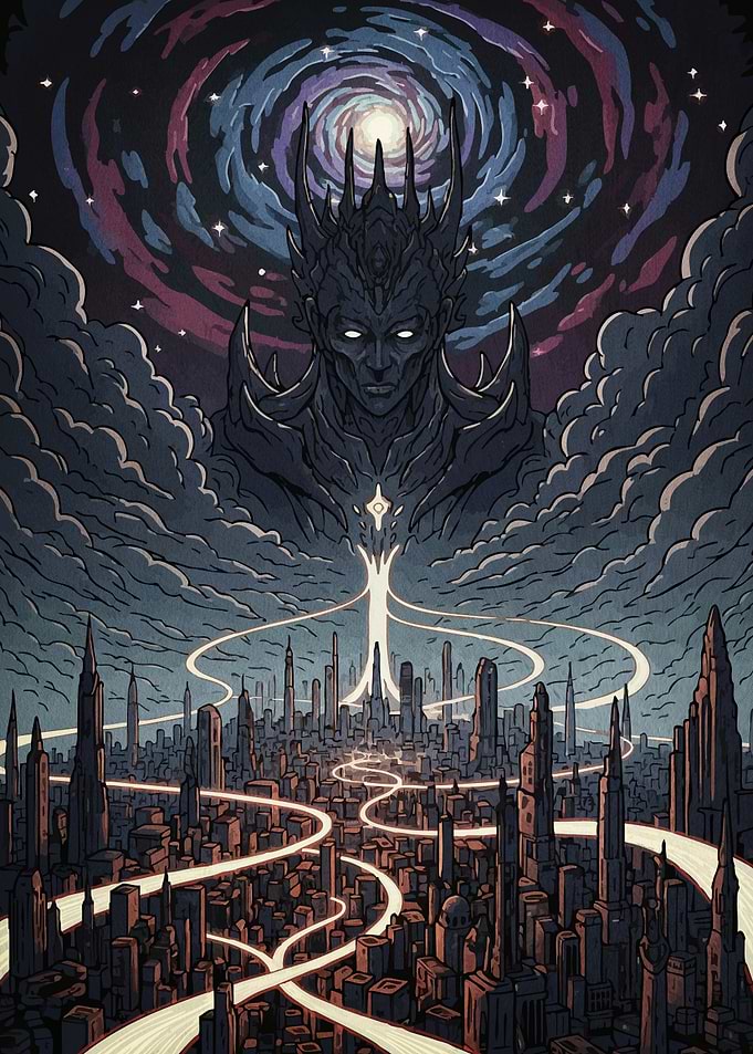 Cosmic Guardian Overlooking Futuristic
