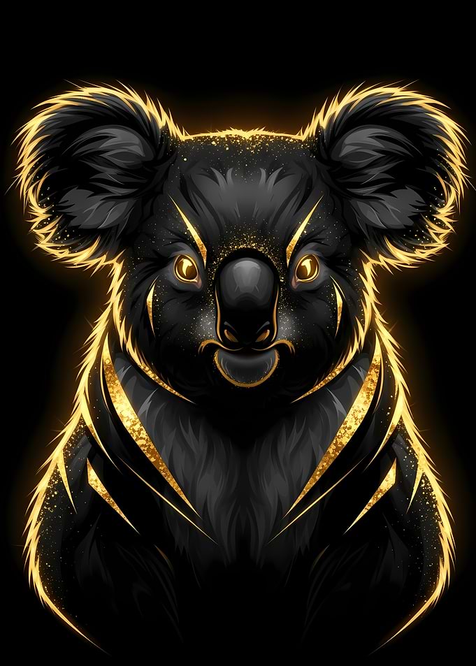 Elegant Black and Gold Koala Portrait
