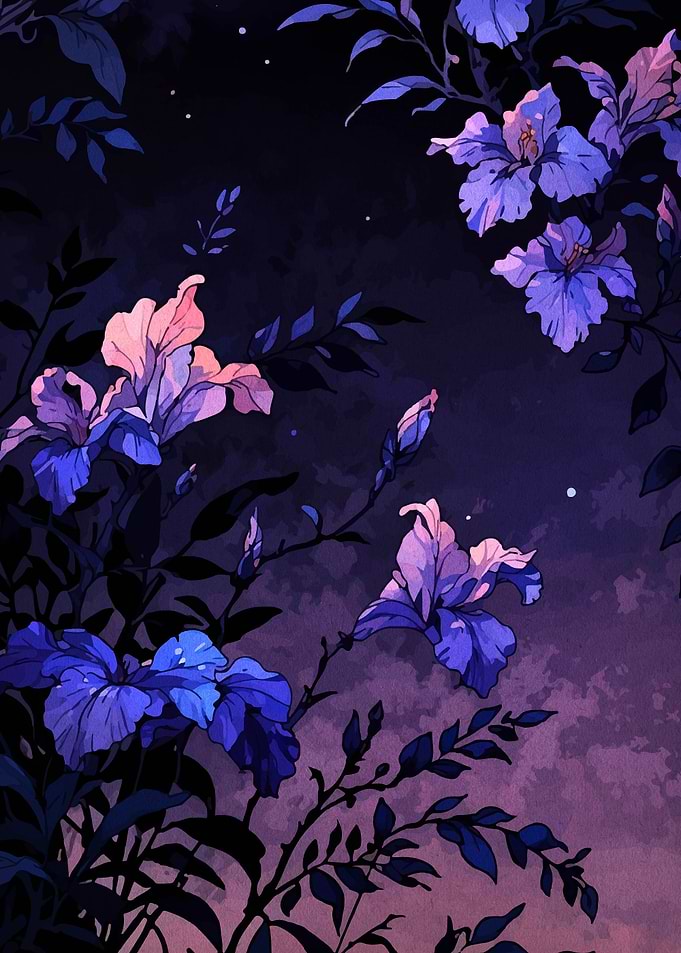 Floral Nightscape with Irises