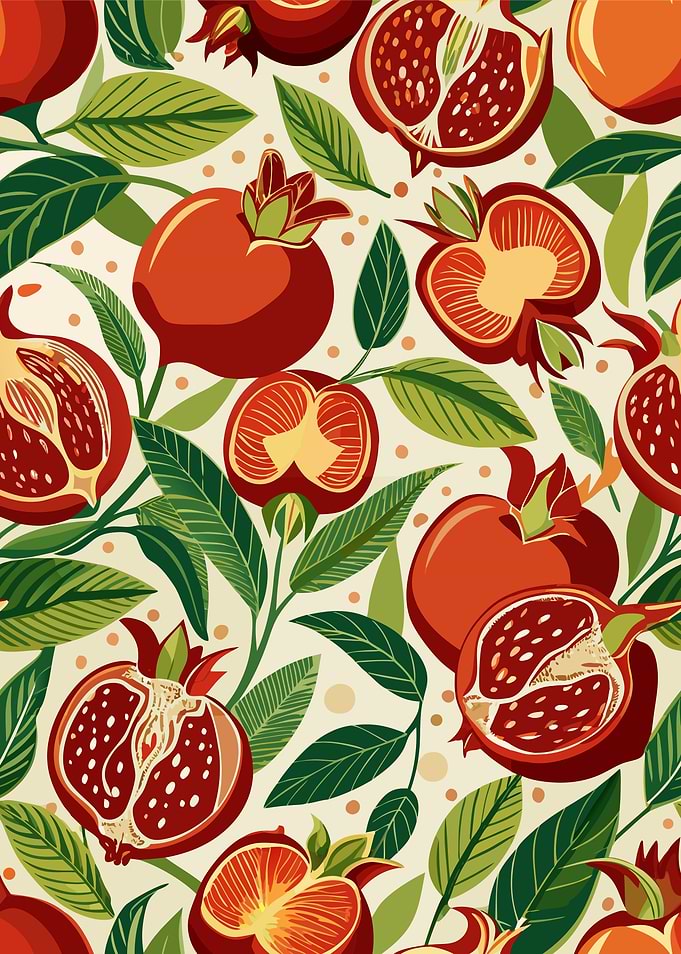 Pomegranate and Leaves Pattern