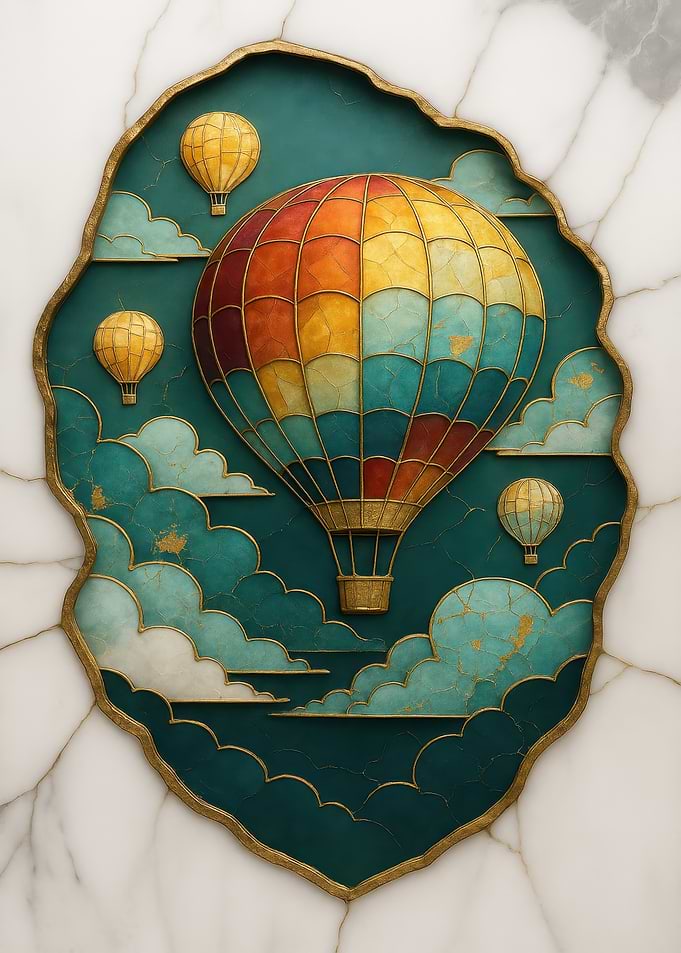 Hot Air Balloons in Teal Sky