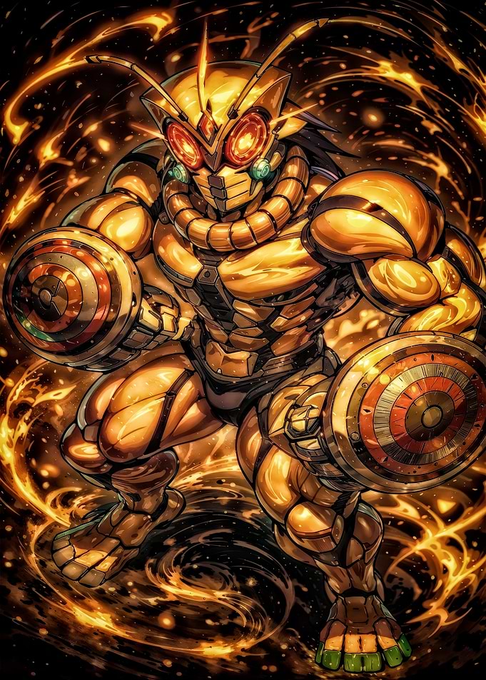Golden Insectoid Warrior with Shields
