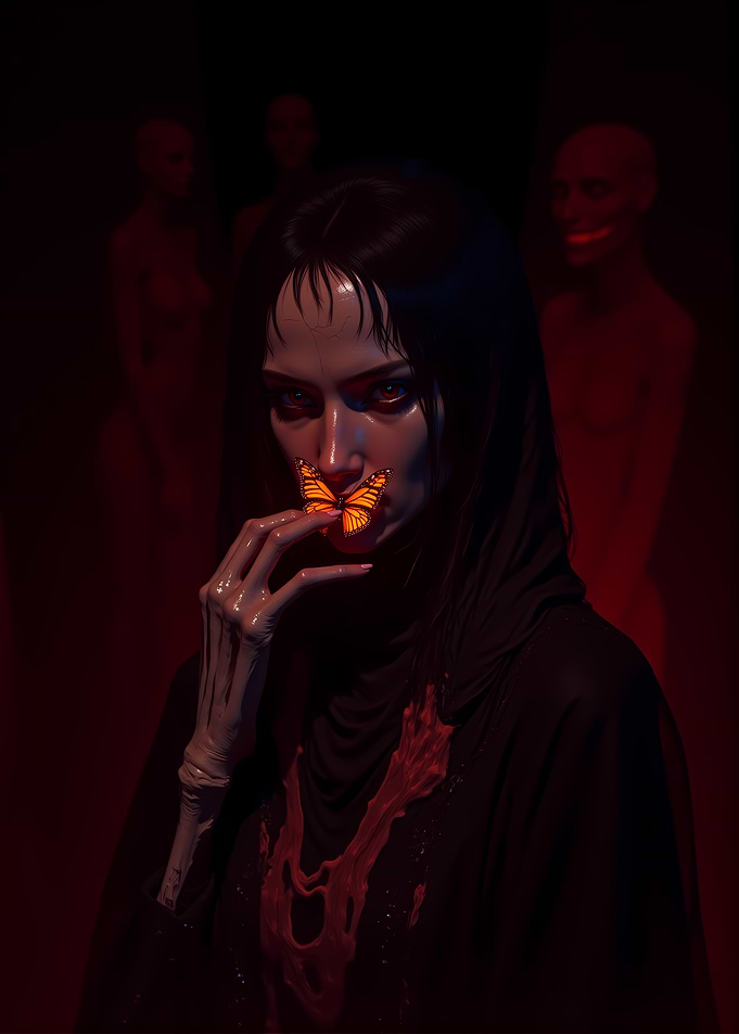 Eerie Woman with Butterfly and Figures