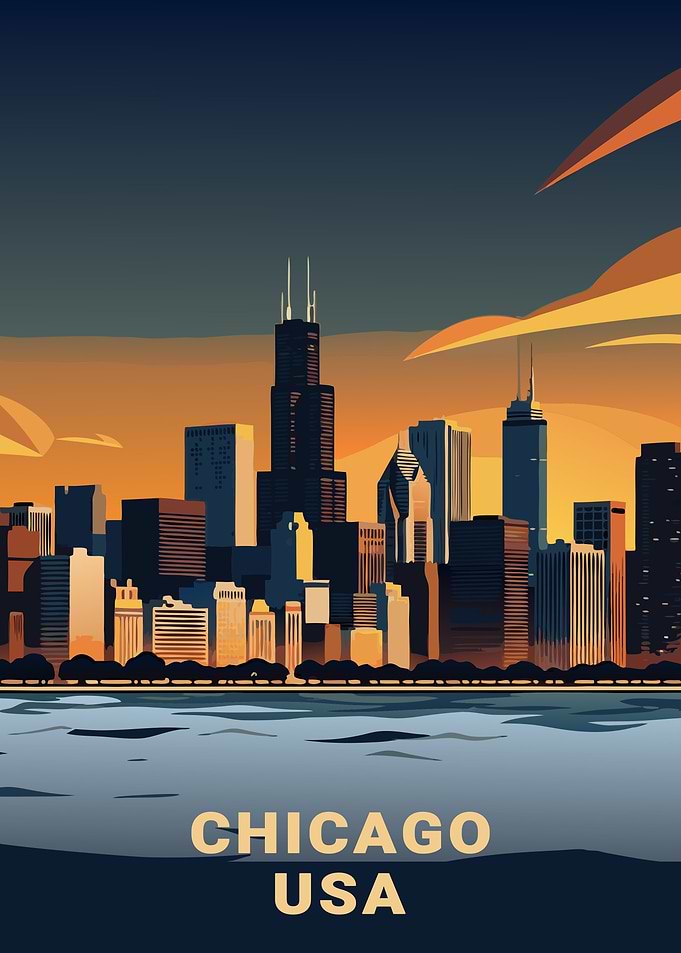 Chicago Skyline at Sunset