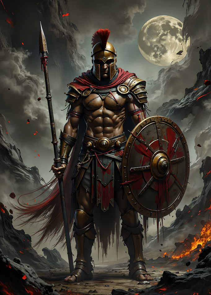 Spartan Warrior with Spear and Shield