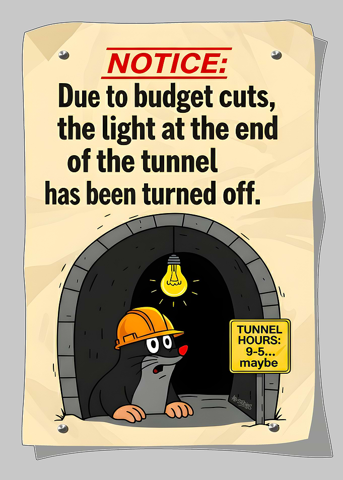 Humorous Tunnel Notice with Mole Cartoon