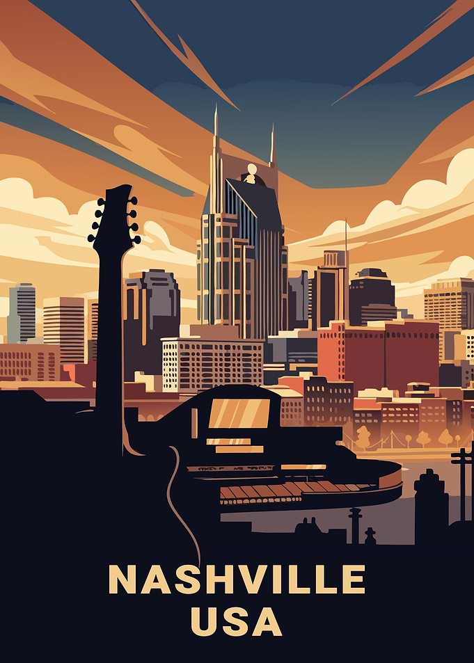 Nashville USA Skyline Music City Art