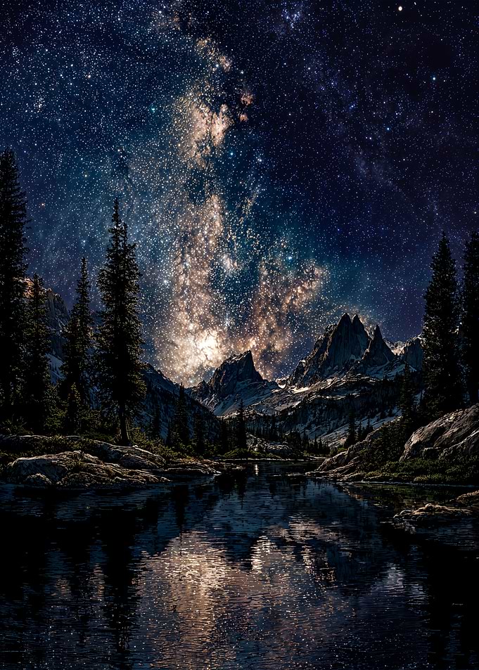 Milky Way Reflection in Mountain Lake