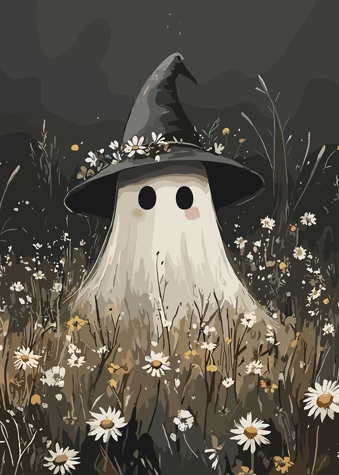 Cute Ghost in a Flower Field