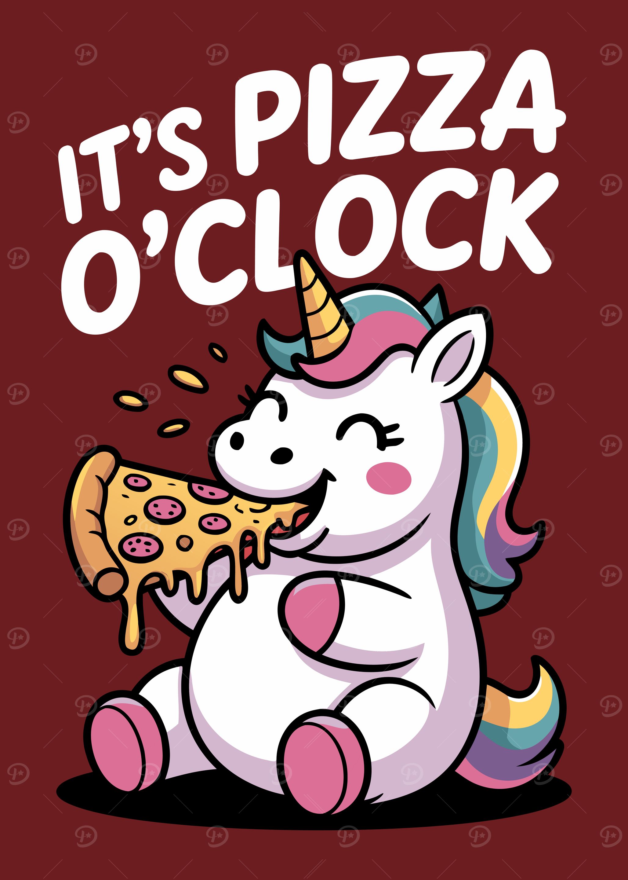 Unicorn Eating Pizza Cartoon Illustration