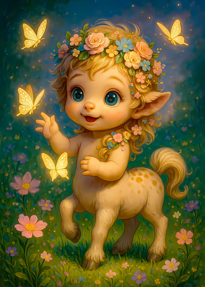 Cute Centaur Child with Butterflies