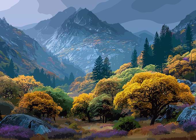 Autumn Mountain Landscape Painting