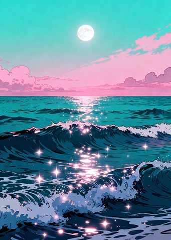 Ocean Waves Under Moonlight