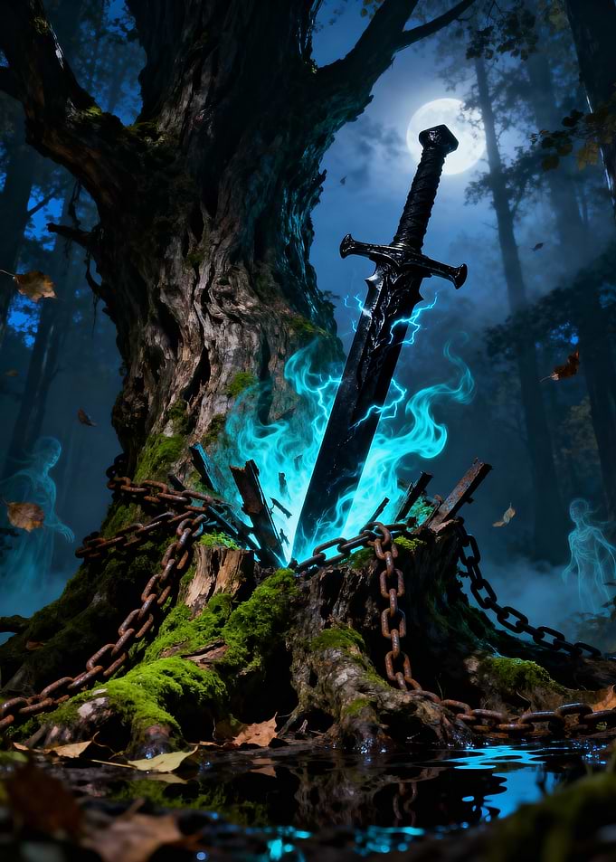 Enchanted Sword in Forest Stump