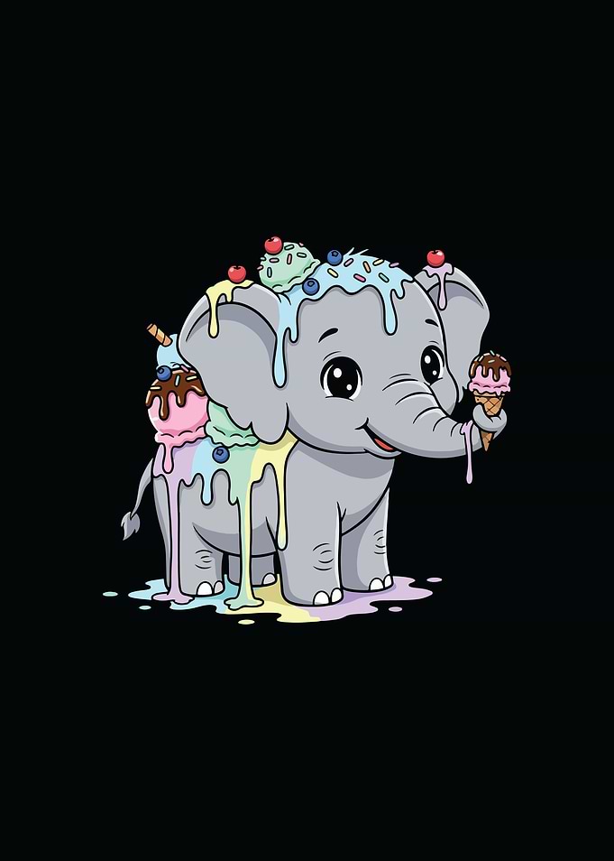 Cartoon Elephant with Ice Cream