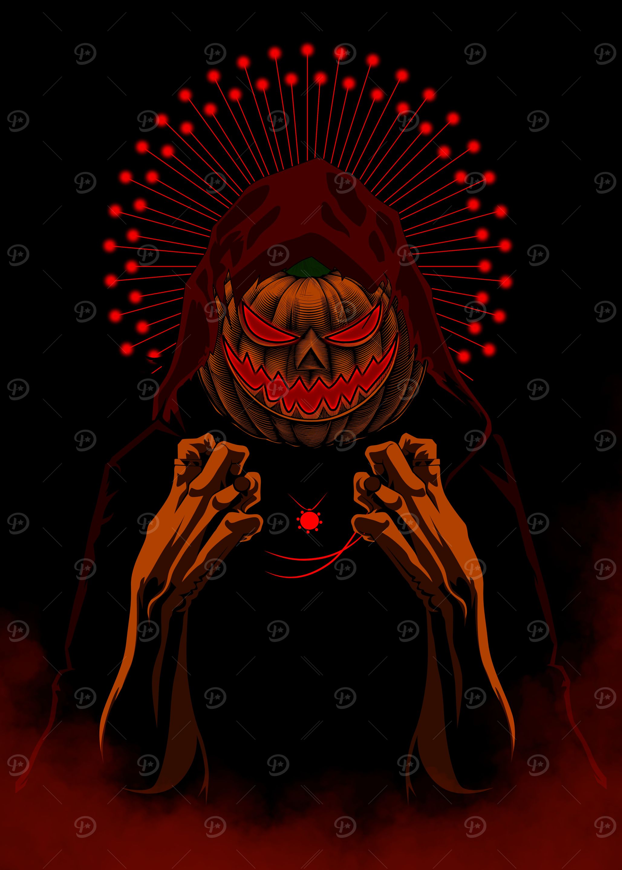 Hooded Pumpkin Figure with Red Halo