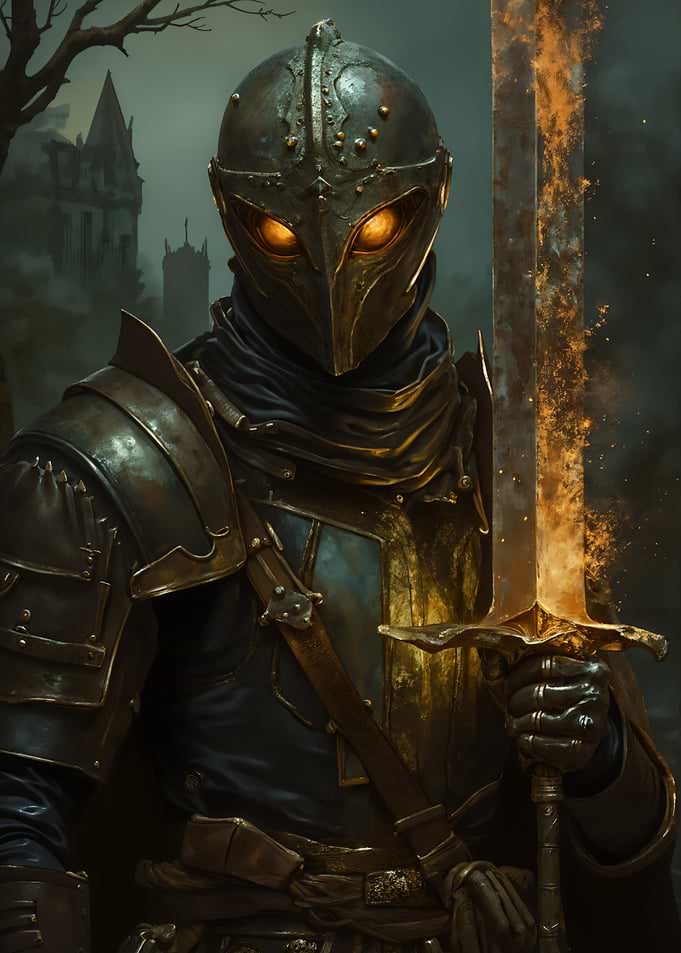Dark Knight with Flaming Sword
