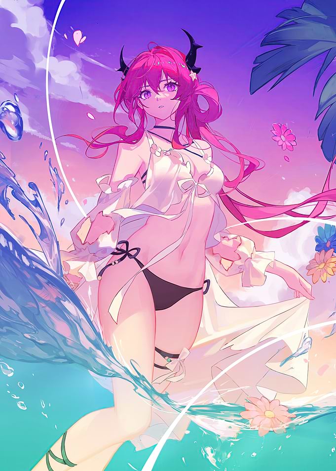 Anime Girl on Beach with Water