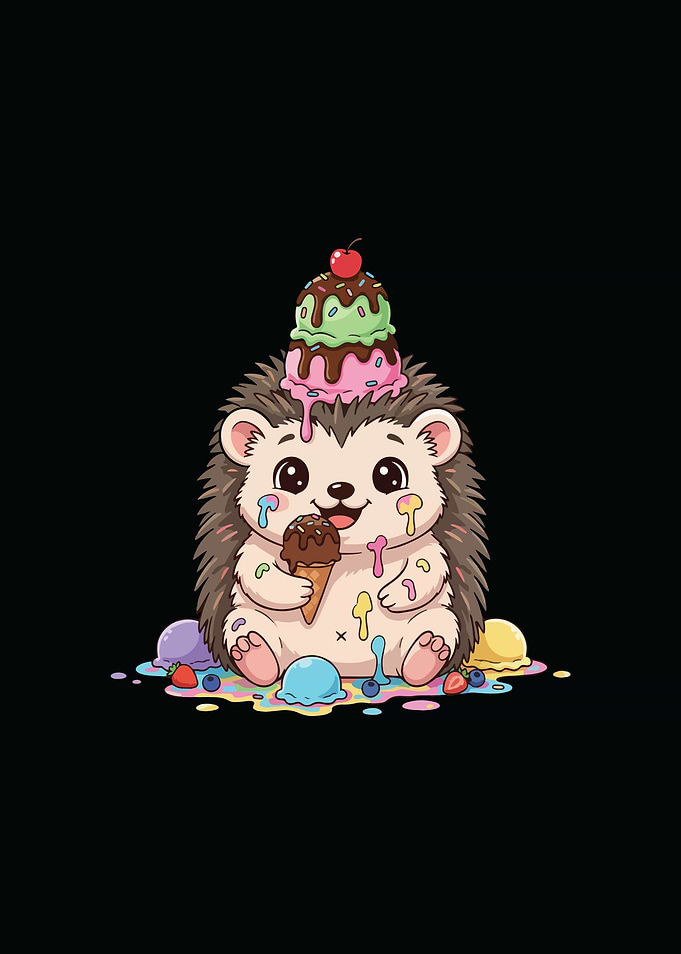 Cartoon Hedgehog with Ice Cream
