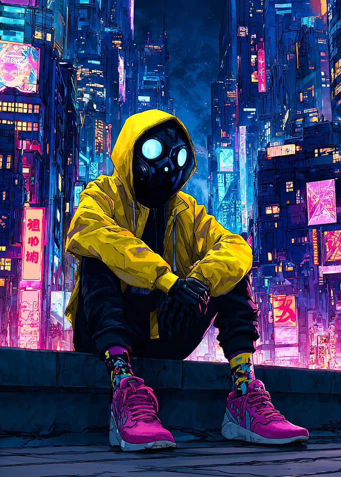 Cyberpunk Neon City Rooftop Vigil