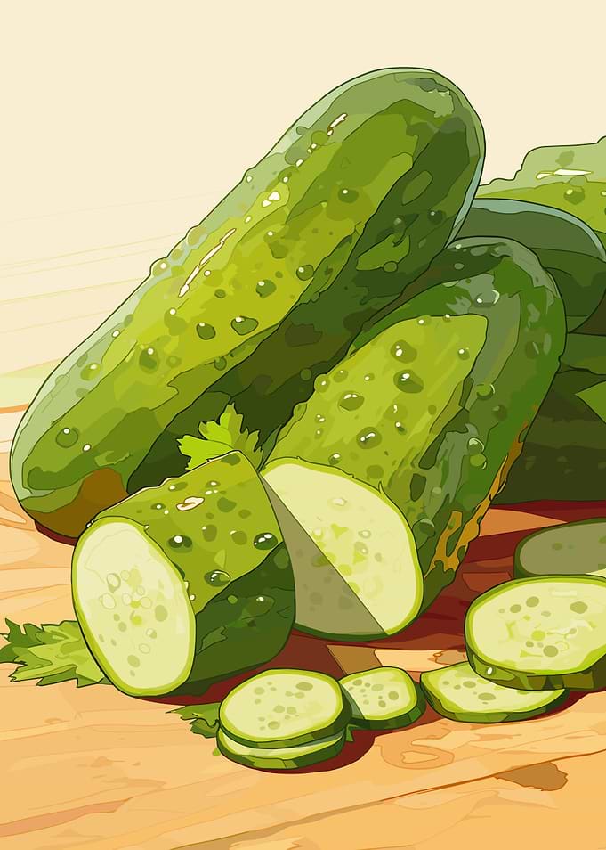 Fresh Cucumbers Still Life Illustration
