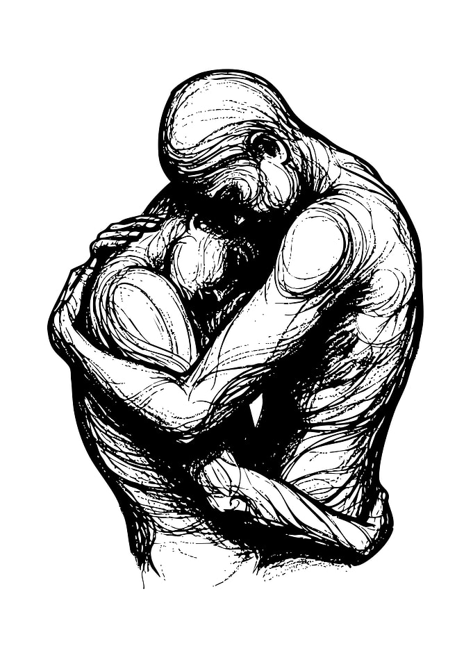 Embrace: Black and White Ink Drawing