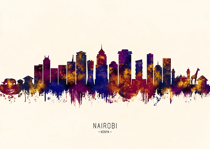 Nairobi Kenya Skyline Watercolor Silhouette