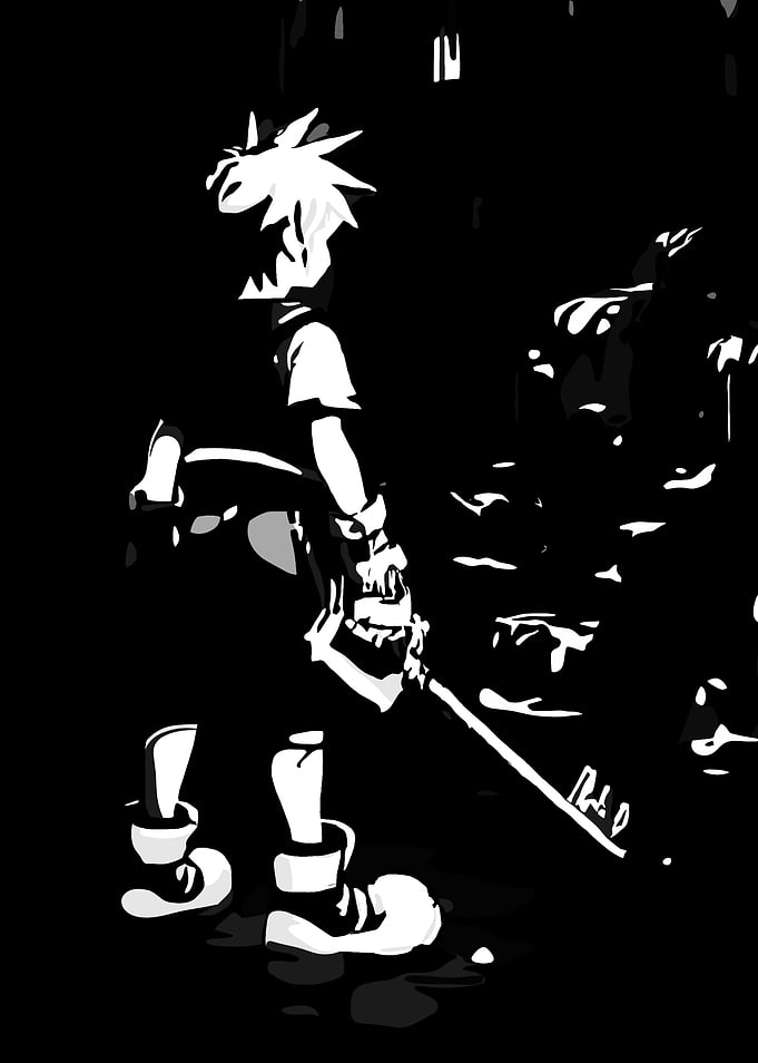 Kingdom Hearts Sora Black and White