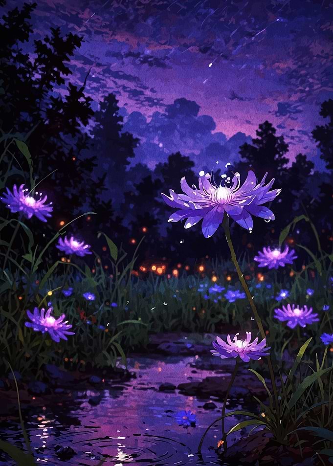 Purple Flowers at Night