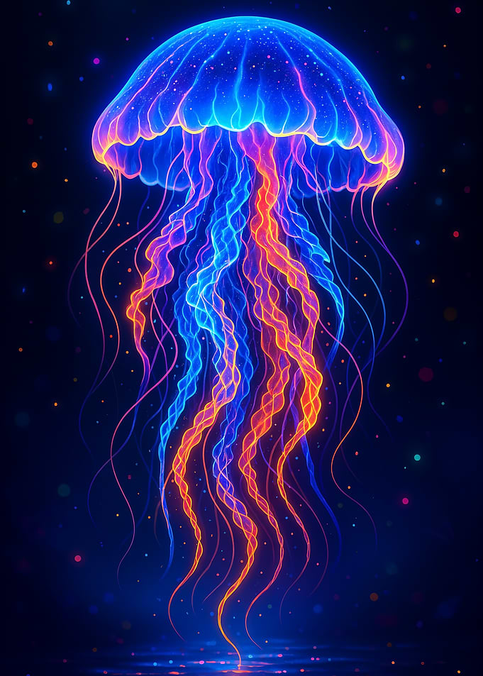 Glowing Jellyfish in Deep Blue Sea