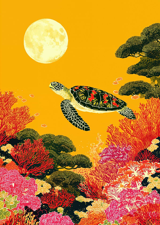 Sea Turtle and Coral Reef Illustration