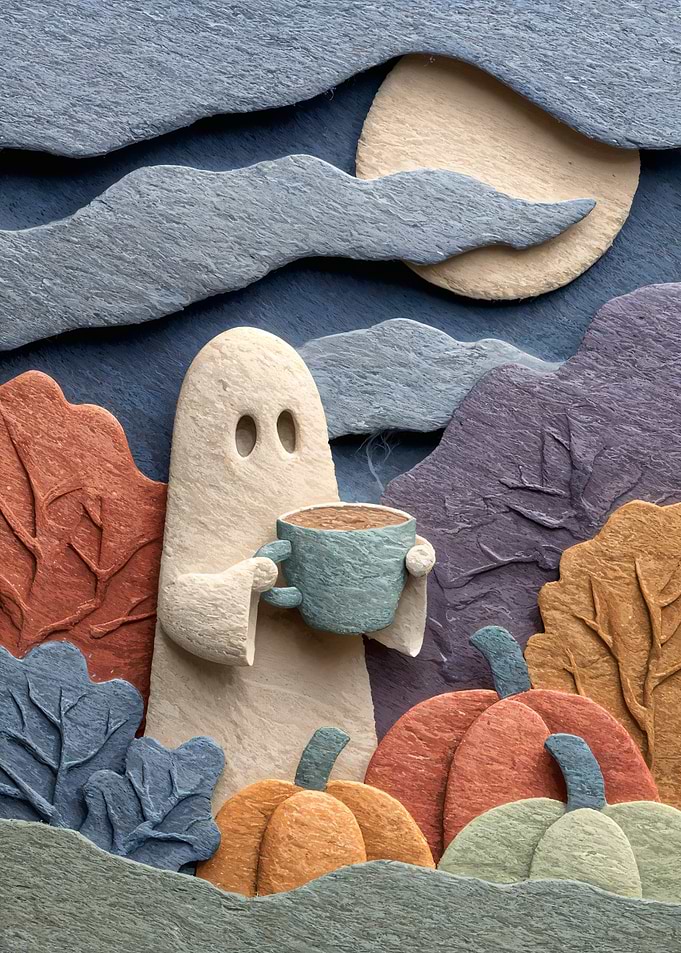 Ghost with Coffee Cup in Autumn