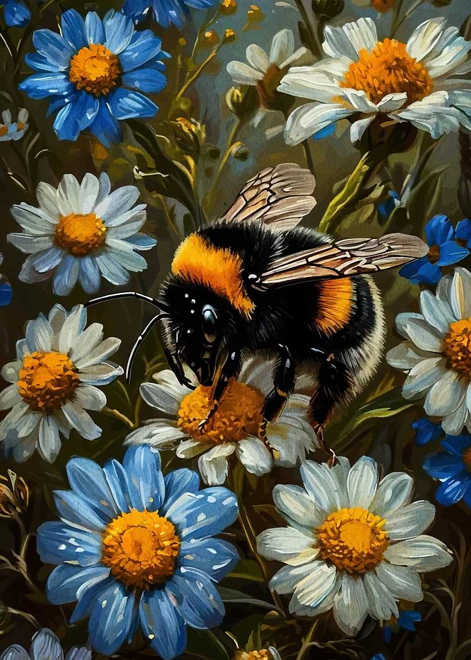 Bumblebee on Daisies Painting