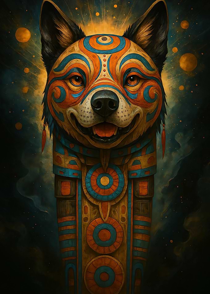 Totem Dog with Tribal Patterns