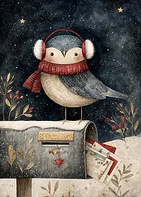 Winter Bird on Mailbox Illustration