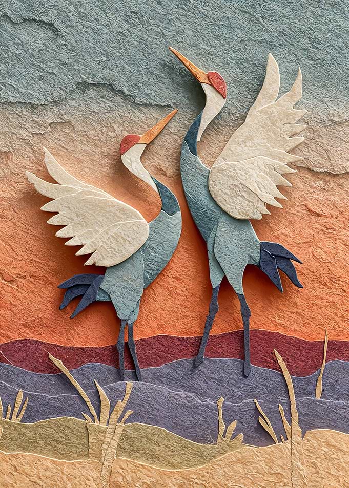 Two Cranes Stone Art