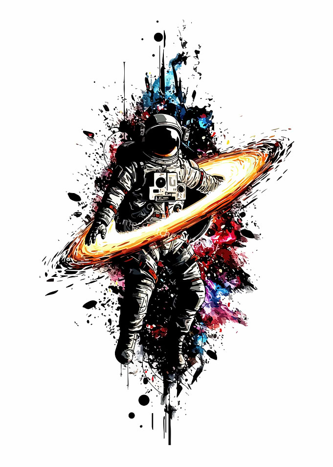 Astronaut in Space with Colorful Splashes