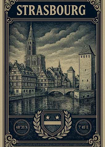 Strasbourg Cityscape Vintage Travel Poster