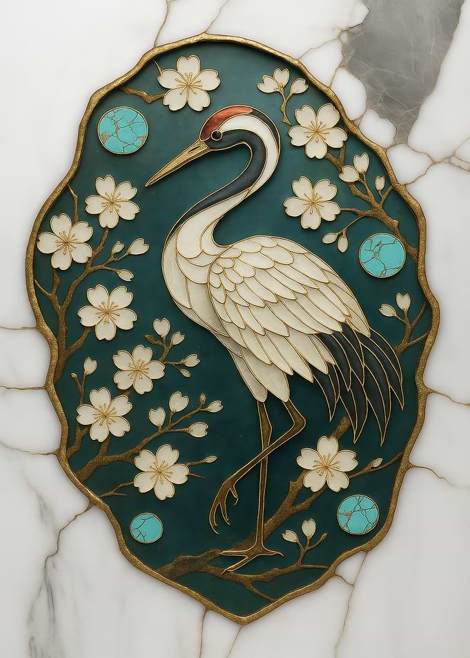 Crane and Cherry Blossoms Art