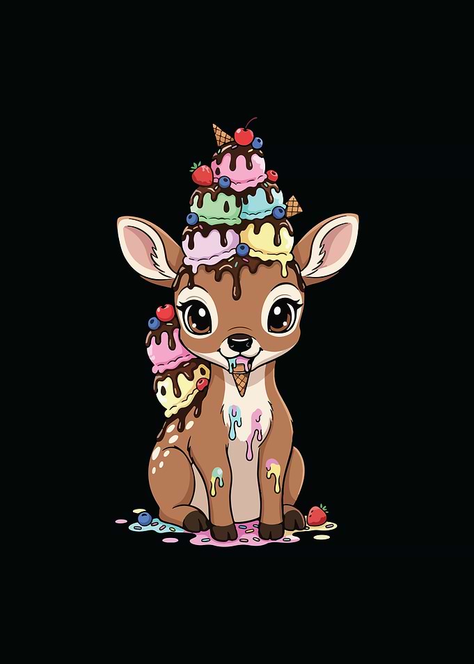 Cartoon Deer with Ice Cream Hat