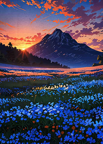 Mountain Meadow at Sunset