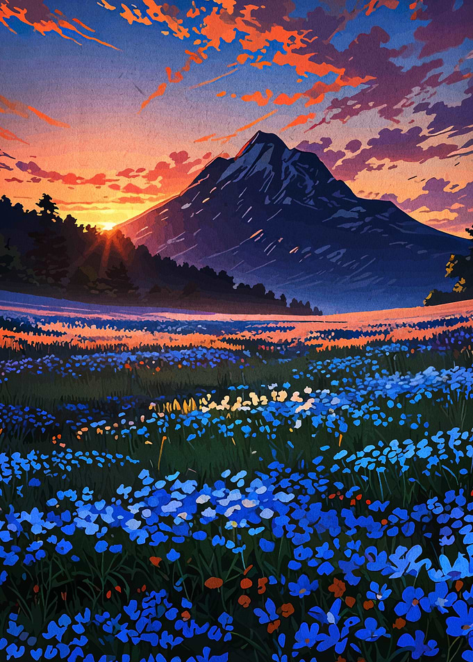 Mountain Meadow at Sunset