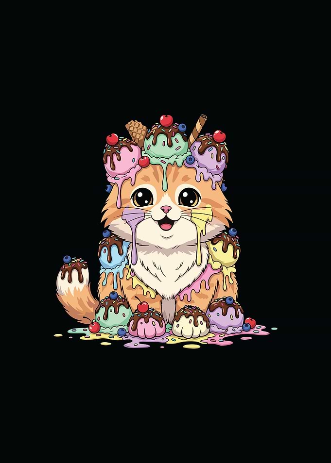 Cartoon Cat Covered in Ice Cream