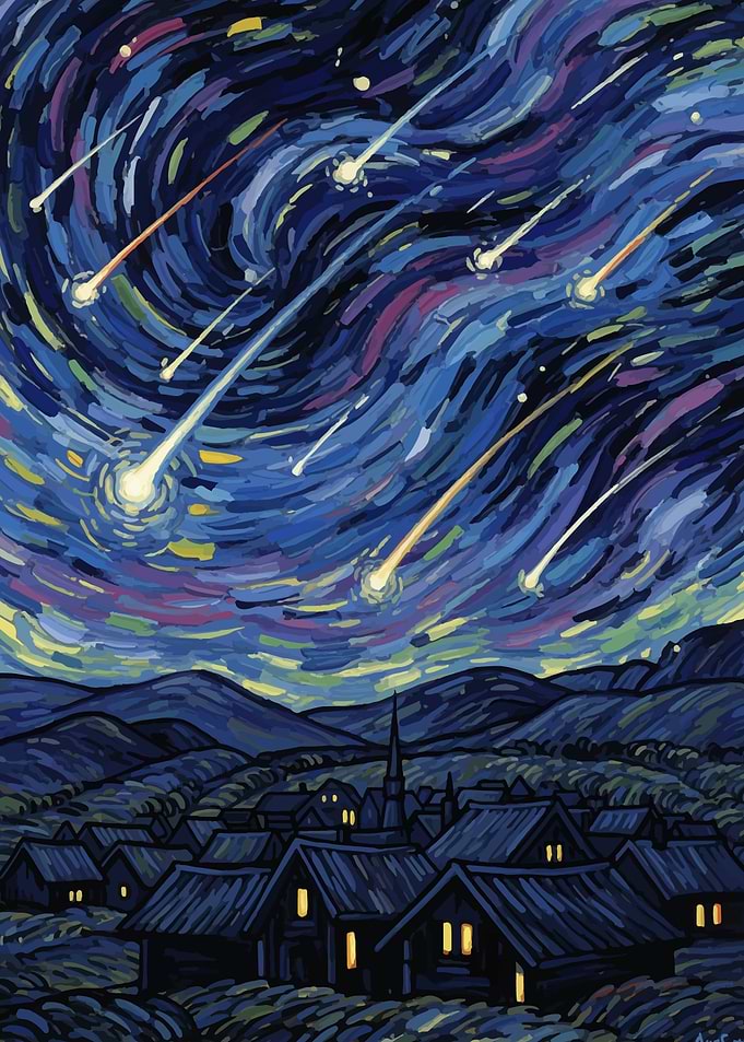 Night Sky with Shooting Stars Painting