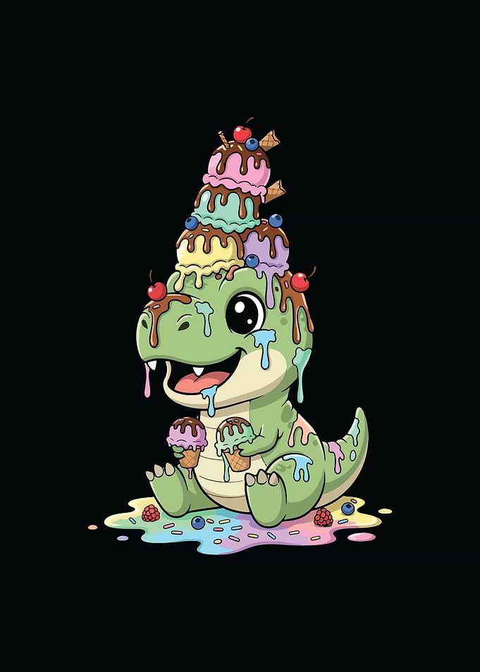Dinosaur with Ice Cream Cartoon