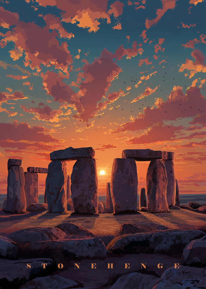 Stonehenge at Sunset Pixel Art