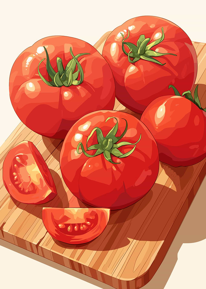 Fresh Tomatoes on Wooden Board